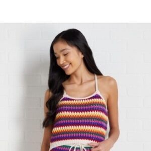 Versona Rainbow Crochet Criss-Cross Back Top